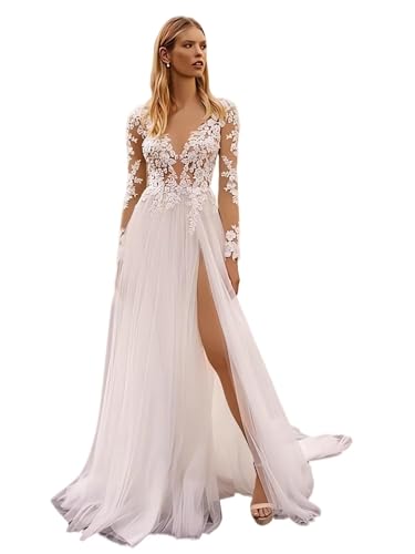 Long Sleeves Wedding Dresses for Bride 2025 Boho Beach A-Line Appliques Lace Bridal Ball Gowns with Train product thumbnail 14
