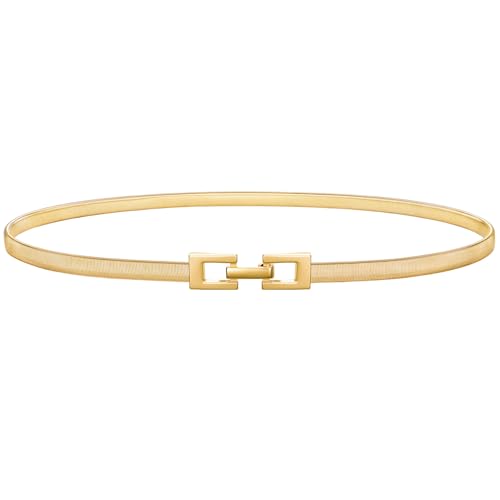 VONMELLI Womens Skinny Metal Cinch Belt for Dress Stretch Thin Waist Belt Gold Elastic Belts Square Knot M