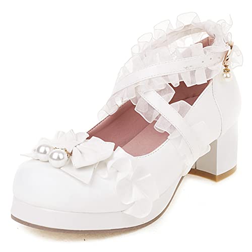 Chaussures Lolita à nœud et ruffles blanches pour briller lors d'un mariage
