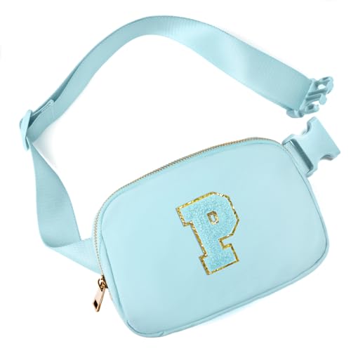 Image of Gitus Gifts for 8 9 10 11 12 Year Old Girls Belt Bag Fanny Pack Crossbody Bags with Initial Letter Patch Cute Stuff Birthday Gifts for Teen Girls Women Personalized Trend Stuff (Icing Blue-P)