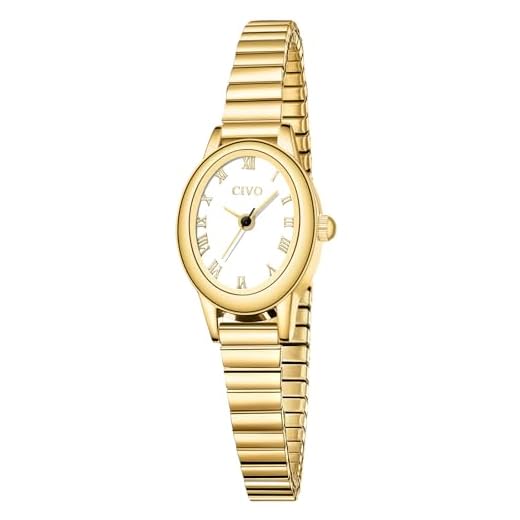 CIVO Vintage Armbanduhr Damen Kleine: Oval Gehäuse Römisches Zifferblatt Analoge mit Elastisches Armband - Zarte Gold Damenuhr Geschenke zum Jahrestag Valentinstag