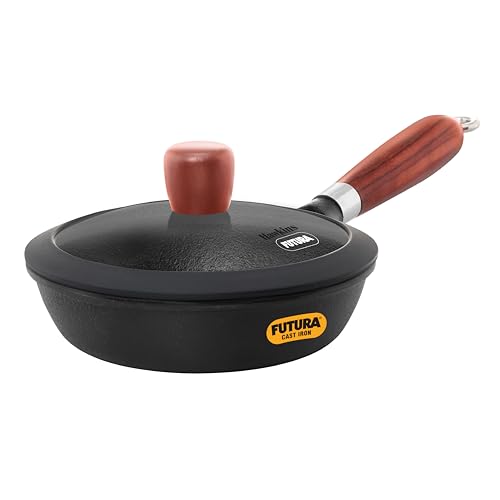 Image of Hawkins Futura 16cm Frying Pan, Cast Iron Frying Pan with Glass Lid and Rosewood Handle, Black (CIF16G)