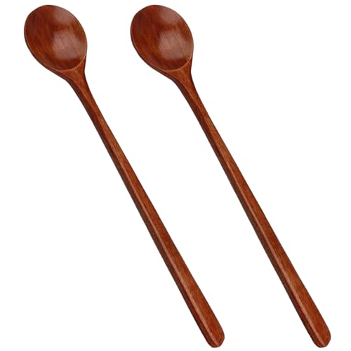 2pcs Honiglöffel Holz,27.6 cm,Holzlöffel Esslöffel,Holz Löffel,Holzlöffel Klein Handgefertigter Natürliches Nanmu,Kochlöffel Rund,Langen Griff,für Essen Mischen Rühren Kochen,Desserts,Suppen