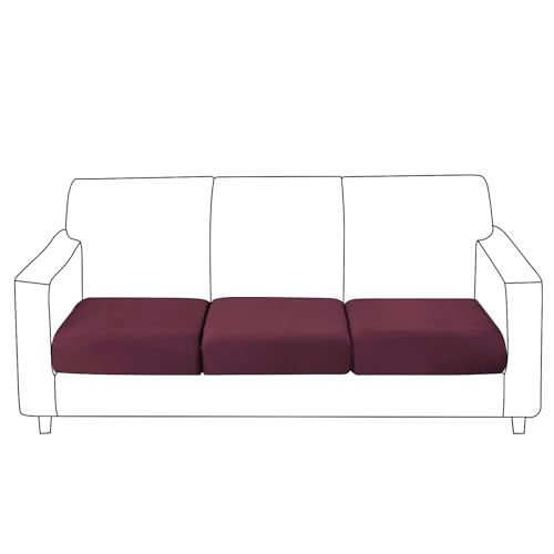 Image of HOKIPO 100% Waterproof Elastic Individual Seat Cushion Cover, 3-Piece Sofa Cushion Cover, Maroon (AR-5352-MRN*3)