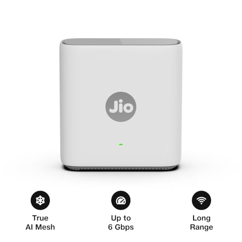 Image of Jio AX6000 Wi-Fi 6 Mesh Extender (JE6801) - True AI Mesh for JioAirFiber & JioRouter, Dual Band, 6 Gbps Speeds, WPA3 Security, MU-MIMO, OFDMA, Easy App Setup