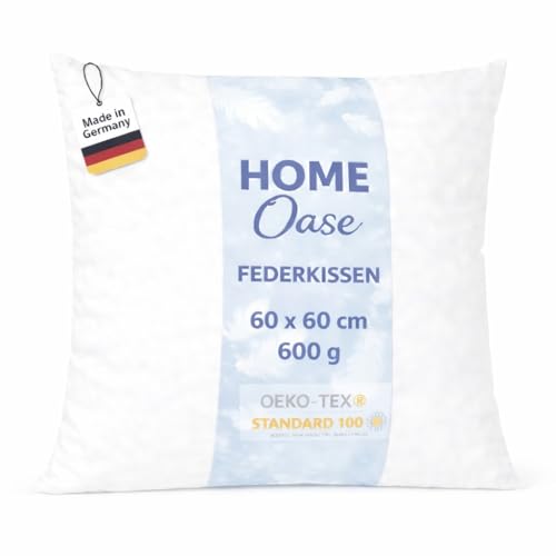 Home Oase Federkissen 60x60 cm (1er Set) - Kopfkissen mit 100% Federfüllung und Bezug aus Bauwmolle Oeko-Tex Zertifiziert perfekt für Allergiker und Kinder 1200 g Füllung