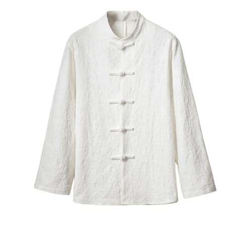 Chemise jacquard homme en coton lin haut de gamme avec col montant rétro traditionnel