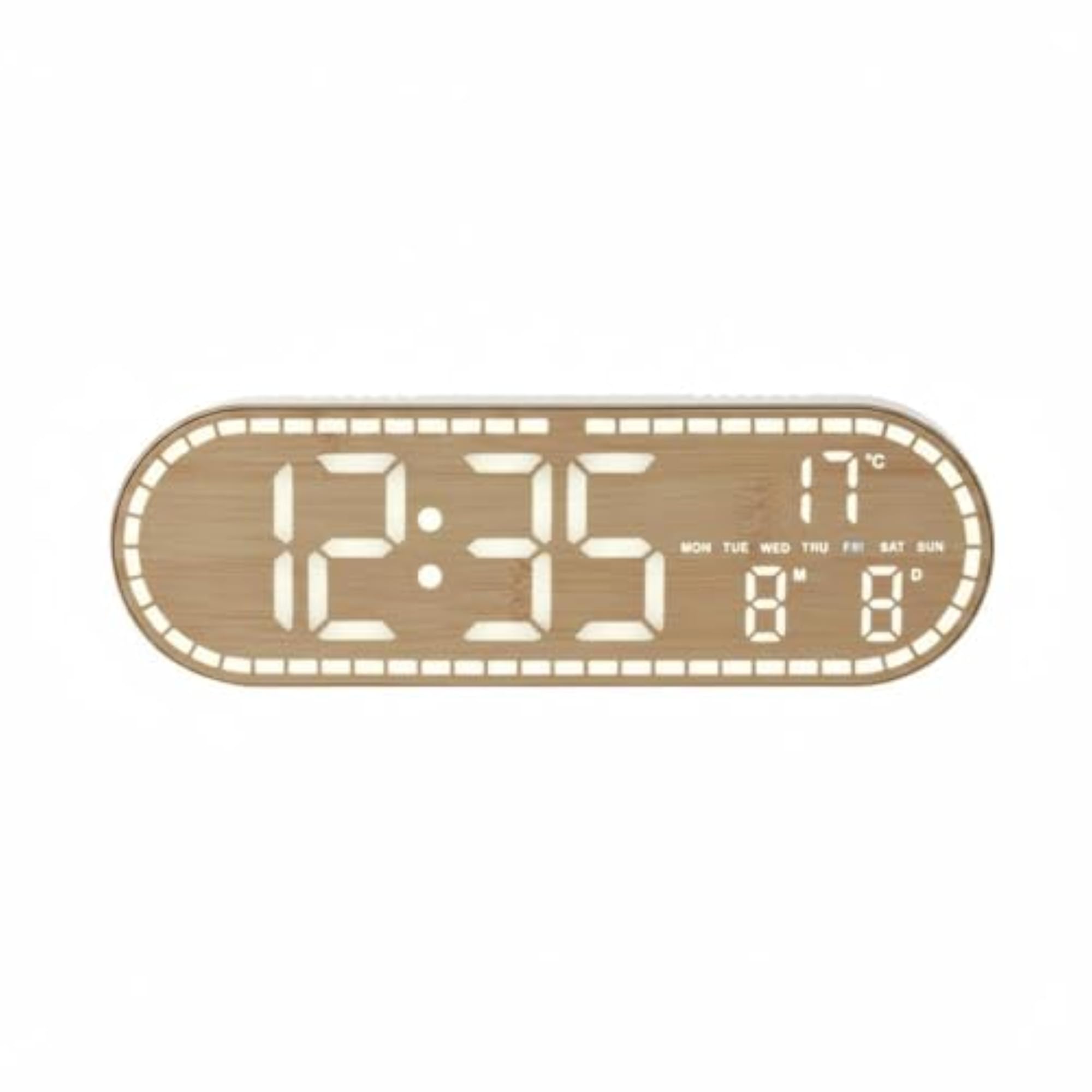 Temperature Display Wood Grain Digital Clock