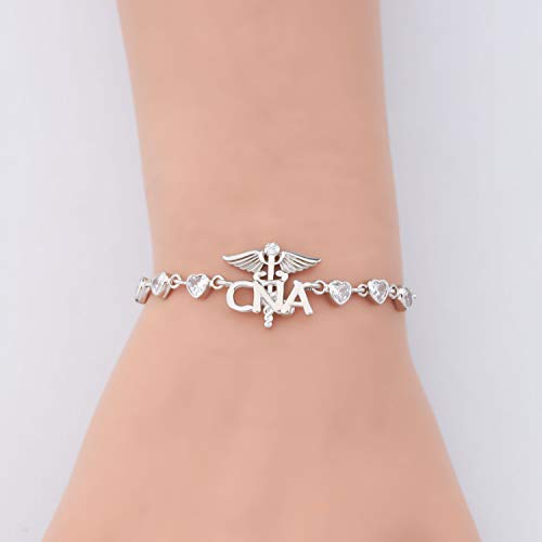 Image of CENWA Certified Nursing Assistant Bracelet CNA Charm CNA Caduceus Angel Bracelet Gifts for Nursing Student (CNA Bracelet S)