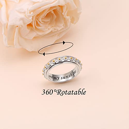 Ladytree Daisy Anxiety Relieve Spinner Rings You Are My Sunshine Flower Fidget Ring Sterling Silver Adhd Stress Relieving Ring Size 7 #TOP2