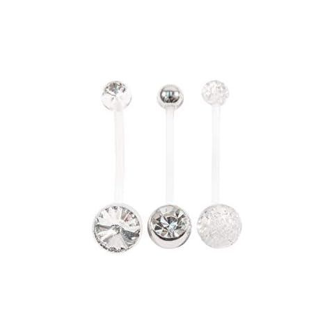 Various Sets of Pregnancy Maternity Belly Navel Bar Bioflex/Plastic Flexible PFTE Body Piercing Jewellery bars/rings (Clear Single Jewel Set of 3) Cover