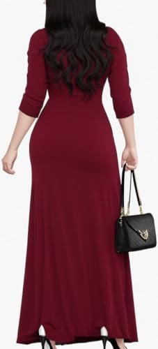 Image of Women's Church Maxi Wrap V Neck 3 /4 Sleeve Tie Waist Plus Size Long Dress | Flattering wrap V-neck design enhances curves. High elastic tie waist accentuates the slimmest part, hides tummy.