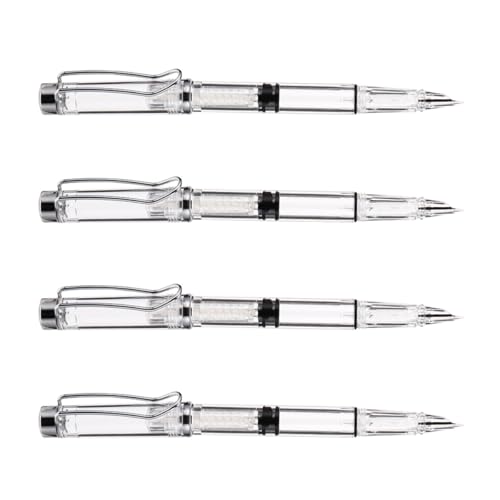 JOINPAYA 4 Plumas Estilográficas Convertidor de Tinta, Punta Artística y Cuerpo de Resina, Transparentes, para Caligrafía y Firmas