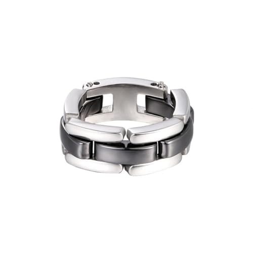 PAURO Femme Acier Inoxydable Céramique 7MM Minimaliste Haute Poli Bande de Mariage Bague Pliable Noir Taille 60