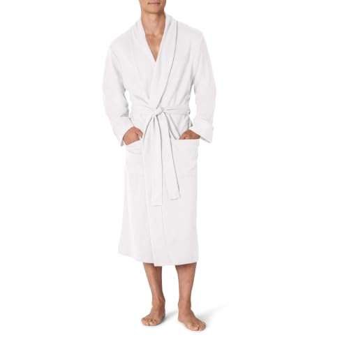 Image of Amazon Essentials Men's Lightweight Cotton Waffle Bath Robe, Mid-Length Loungewear (Available in Big & Tall)