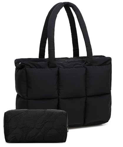 Image of Puffer Tote Bag, Quilted Puffy Purse, Cute Padded Winter Shoulder Bags, Lightweight Down Handbag for Women Work Travel