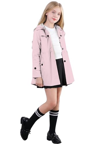 Image of Betusline Girl's Single Breasted Trench Coat Hooded Dress Coat Outerwear, 2-14 Years
