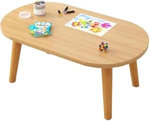 Jazpin 楕円形 子供用テーブル 無垢材 勉強机 お絵かきテーブル ローテーブル リビング ソファサイド コーヒーテーブル 滑り止め付き 安全設計 (70×48×40センチメートル)