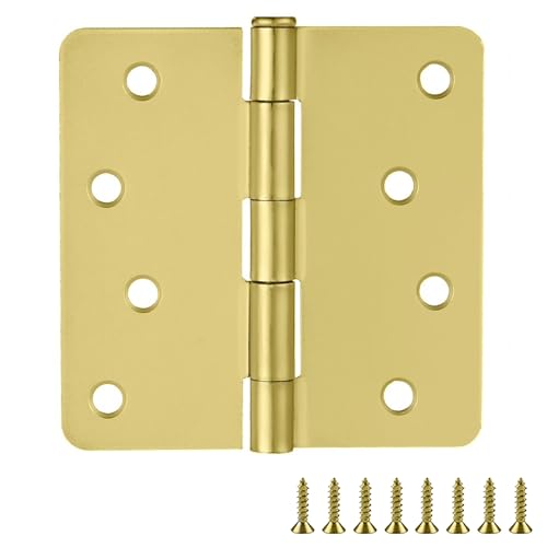 Door Hinges for Interior Doors 3-Pack 4-inch x 4-inch, Design House 1/4-inch Radius Steel Door Hinge Door Hardware, Satin Brass, 181511