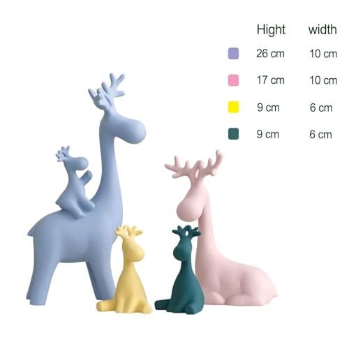 Image of Xtore Nordic Style Ceramic Deer Figurines | Minimalist Decorative Statue | Modern Home Accent for Living Room, Bedroom, Office - (Set of 4, Pastel Colors)