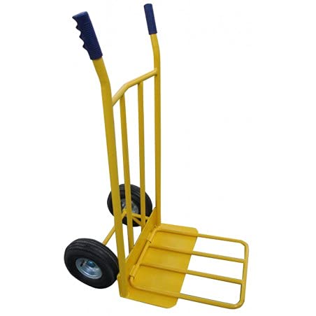 Carretilla de Carga Profesional con Ruedas neúmaticas de 260mm, Carga máxima de 300kg,chasís Tubular de Acero 25mm Color Amarillo.Peso 16kg y Pala abatible de 43cm