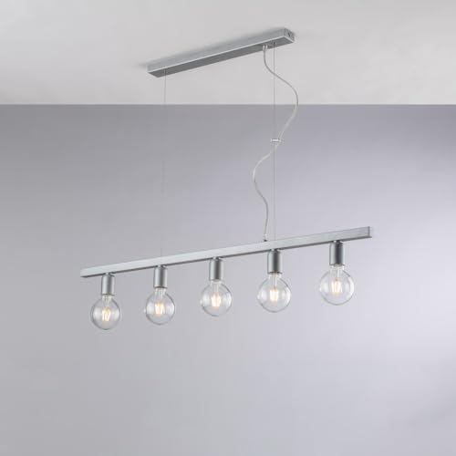 Lustre Fabian 5 lumières E27 en métal argenté à grand éclairage