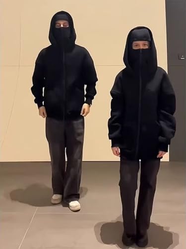 Balaclava Hoodie Zipper, Winter Hoodies for Men Double Layer Hooded Sweatshirt Fleece Zip Jacket3