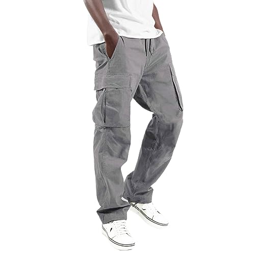 Mens Casual Cargo Pants with Multiple Pockets Elastic Waistband for Streetwear Outdoor Work and Utility Use