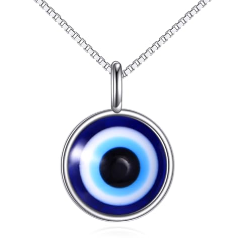 Evil Eye Necklace Sterling Silver Evil Eye Pendant Necklace Good Luck Protection Amulet Jewelry for Women