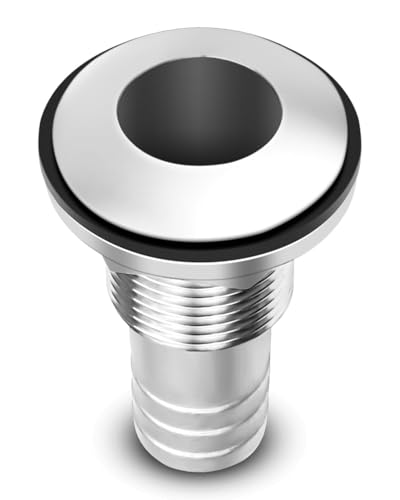 HZSIFU Barbed Short Straight Thru-Hull Fitting with Nut & Custom Gasket for Boat RSV Yacht, Stainless Steel 316 Thru Hull Fittings, Through Hull Connecter Hose Skin Fitting Drain for 3/4’’ I.D. Hose