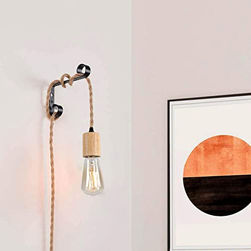 Wood Pendant Light Cord Kit With Switch,23Ft Vintage Industrial Hanging Light Plug In Lamp Cord With Twisted Nylon Rope Pendant Lights Socket E26 E27 For Farmhouse Lamp Cable Retro Diy #TOP5