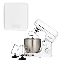 Salter Boston Stand Mixer & Kitchen Scale Set – 1300W Electric Food Mixer with 5L Stainless Steel Bowl, Beater & Dough Hook Attachments, 5kg Aquatronic Scale with Easy-Read Display, White Shimmer