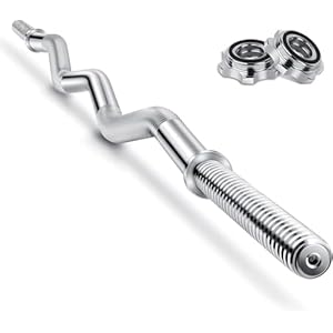 ATEK EZ Curl Bar – 4ft Standard Steel Weight Lifting Curling Chrome Barbell Bar with Spinlock Collars – for Exercise Gym Body Building Weightlifting Barbell Bar for Gym Fitness Training home