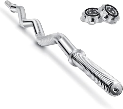 ATEK EZ Curl Bar - 4ft Standard Steel Weight Lifting Curling Chrome Barbell Bar with Spinlock Collars - for Exercise Gym Body Building Weightlifting Barbell Bar for Gym Fitness Training home