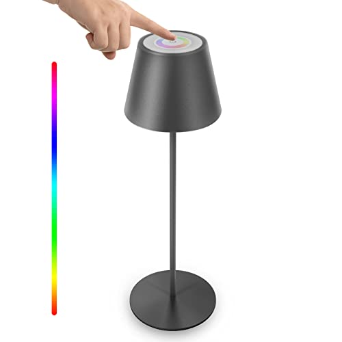 uuffoo Dimmbare LED Akku Tischlampe Outdoor kabellose Touch IP54 RGB Tischlampe Aufladbar Metall Akkubetrieben Tischlampe für Schlafzimmer,Arbeit, Bar, Restaurant dekoration. (Schwarz)