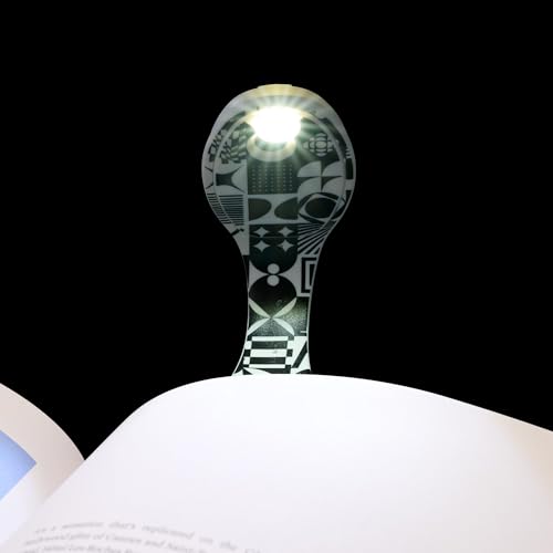 Image of Gifts for Readers & Writers Book Light, Clip On Reading Light for Bed, 2in1 Flexilight & Bookmark, Small & Lightweight with a Soft Glow, 2 Batteries Included, Black & White