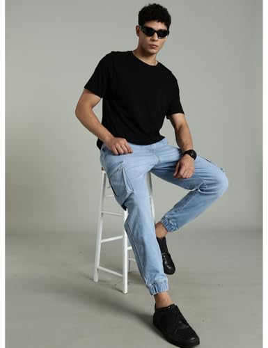 Image of INKD Men's Regular Fit Joggers - Mid -Rise | Cotton Blend | Stretchable Fabric| Elasticated Waistband | Jeans for Men (Available in Plus Sizes)