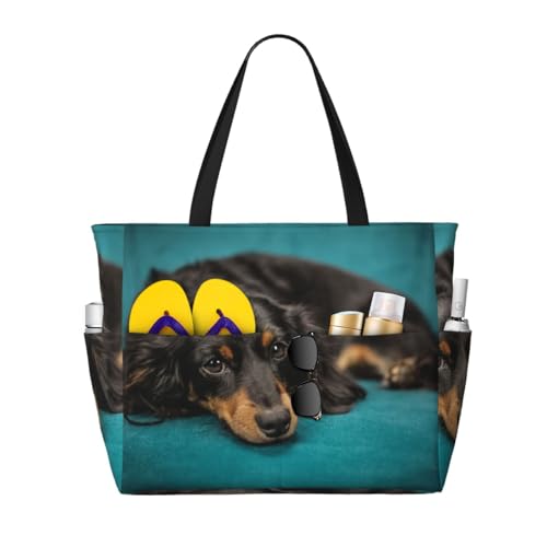 Sac de plage Teckel pour femme avec finitions soignées et grand volume fourre-tout