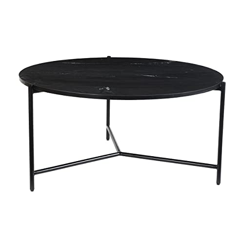 Miliboo - Mesa de centro redonda, diseño de mármol, color negro