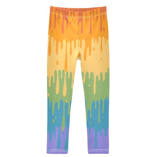 Girls' Leggings Ankle Length Printed Leggings Rainbow Fuzzy Stripe Soft Comfortable Pants for Kids 4-10 Years