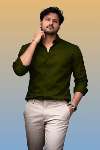 Image of Men's Casual Cotton Blend Shirt | Regular Fit | Full Sleeve | Solid Design