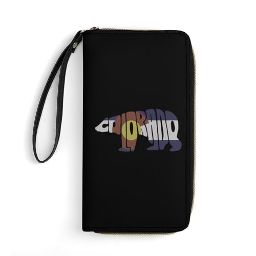 Colorado Bear Flag Portable Long Wallet for Women Men Zipped Travel Purse Credit Card Holder Coin Pouch