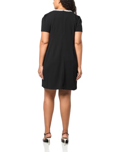 Image of Karl Lagerfeld Womens Sleeveless Embellished Neckline Scuba Crepe Front Pockets Shift Dress