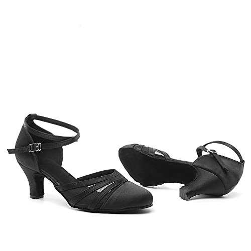 Dkzsyim Women's Latin Ballroom Dance Shoes Close Toe Character Modern Tango Salsa Performance Dancing Shoes,Ycl189-Black-6,Us 8.5 #TOP7