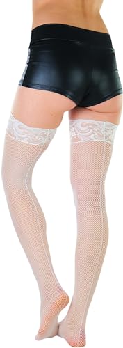 Image of ToBeInStyle Women's Wide Floral Lace Fishnet Thigh Hi Stockings