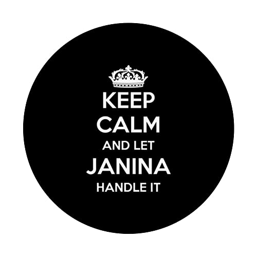 Keep Calm Handle It - Personalized First Name Funny Janina PopSockets Swappable PopGrip, Black - Image 3