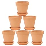 Fengson Terra Cotta Pots with Saucer - 6 Pack 5 Inch Clay Pot Ceramic Pottery Planter Cactus Flower