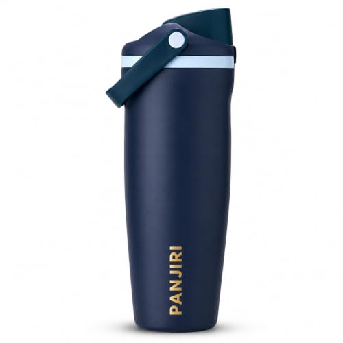 Image of Gym Water Bottle 30oz - Leak Proof Lock Lid, Matte Metallic Finish, Carry Handle, Durable Stainless Steel, Perfect for Workout & Sports (Midnight Blue, 900 ML)