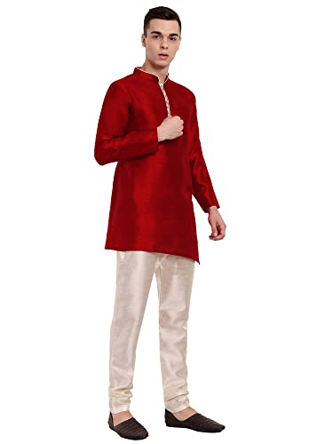 SKAVIJ Men's Art Silk Cross-Cut Ethnic Kurta Pajama Set Traditional Indian Suit Dress Ideal Father's Day Gift3