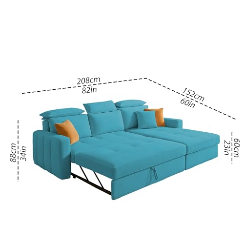 Image of Casaliving Gagnon RHS 4 Seater L Shape Corner Sofa Cum Bed for Living Room (Turquise Fabric) Premium Fabric Sofa
